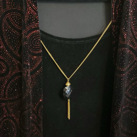 Elementz 3-in-1 Velvet Red Sparkling Paisley Black Top Attached Necklace Size L - Picture 8 of 10